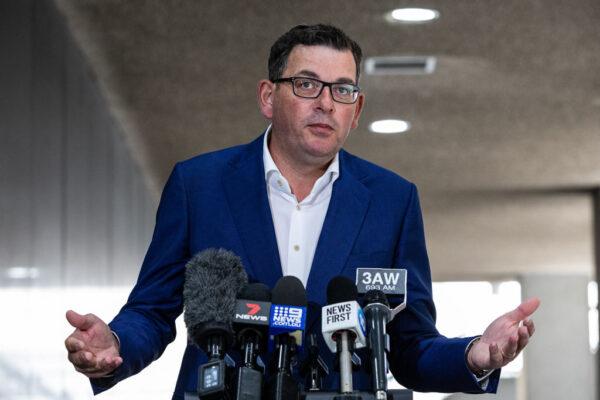 Victorian Premier Daniel Andrews addresses the media during a press conference in Melbourne, Australia, on Jan. 11, 2022. (Diego Fedele/Getty Images)