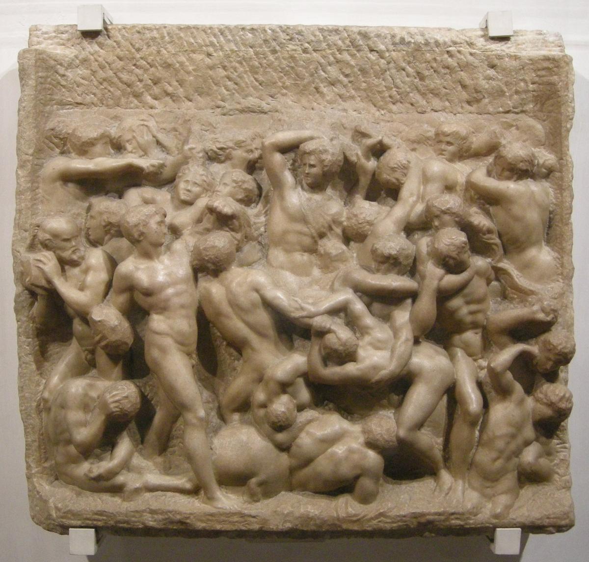"Battle of the Centaurs," circa 1492, by Michelangelo. Marble; 33.2 inches by 35.6 inches. Casa Buonarroti, Florence. (sailko/CC BY-SA 3.0)