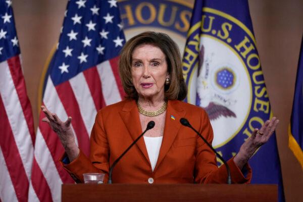 Speaker of the House Nancy Pelosi (D-Calif.) speaks during her weekly news conference on Capitol Hill in Washington on March 9, 2022. (Drew Angerer/Getty Images)