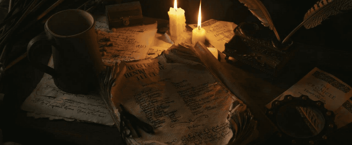 The earl's writing desk strewn with Shakespearean scripts, in "Anonymous." (Reiner Bajo/Columbia TriStar Marketing Group, Inc.)