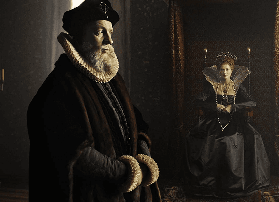 Sir William Cecil (David Thewlis) gives counsel to Queen Elizabeth I of England (Joely Richardson), in "Anonymous." (Reiner Bajo/Columbia TriStar Marketing Group, Inc.)