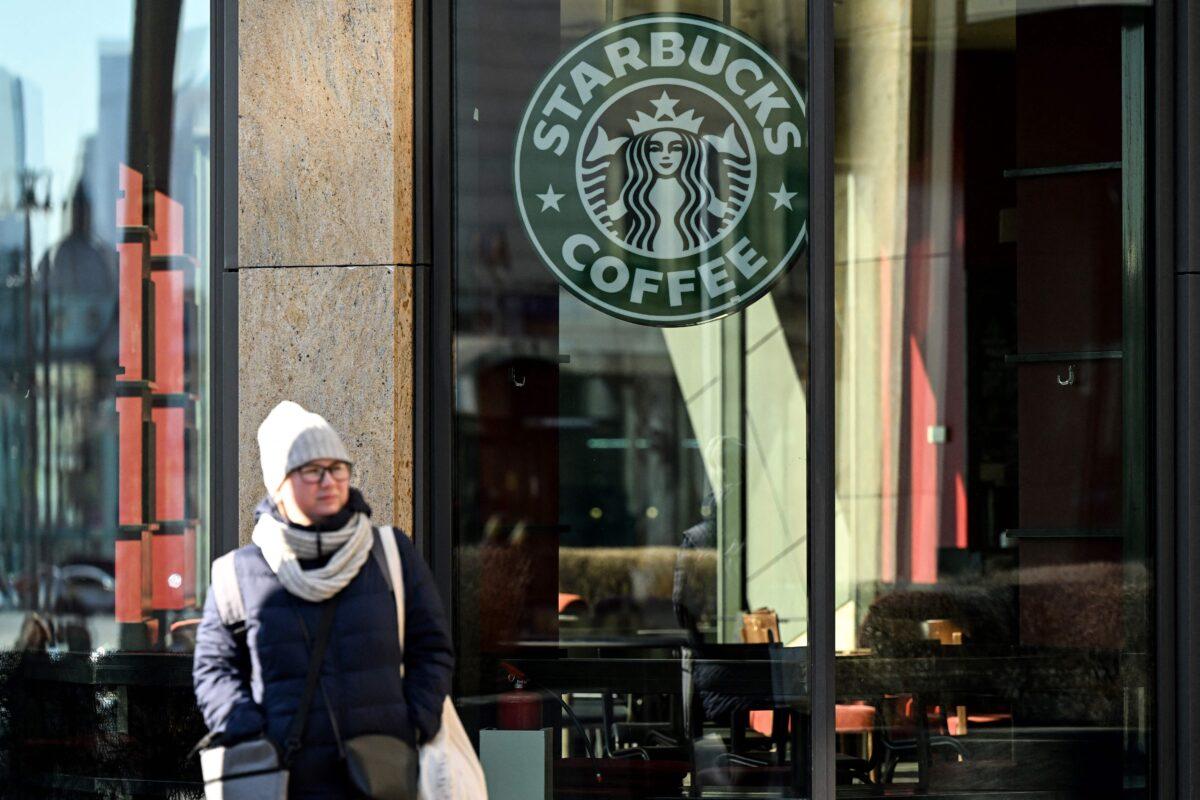 A view of a closed Starbucks coffee shop in Moscow on March 10, 2022. (AFP via Getty Images)