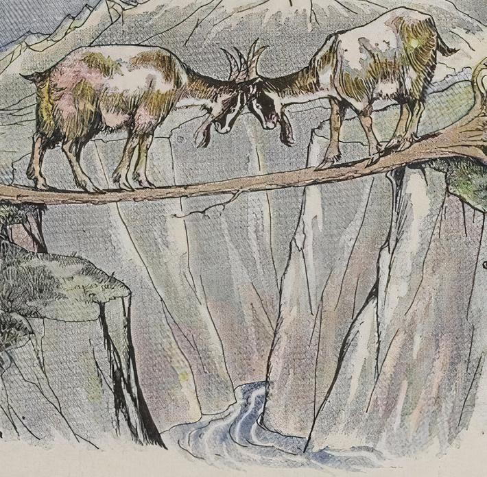 “The Two Goats” illustrated by Milo Winter, from “The Aesop for Children,” 1919. (PD-US)