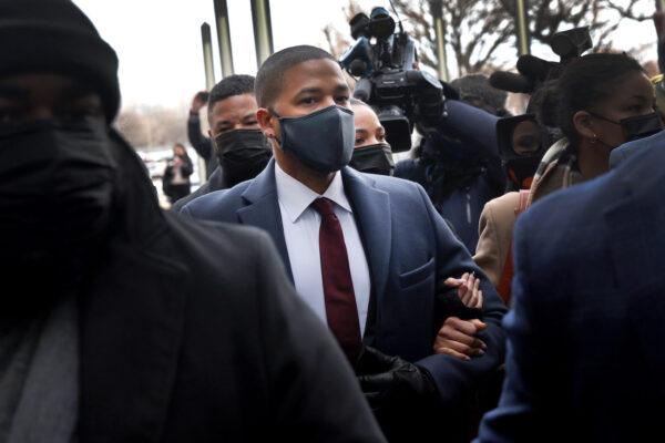 Former "Empire" actor Jussie Smollett arrives at the Leighton Criminal Courts Building for his sentencing hearing in Chicago on March 10, 2022. (Scott Olson/Getty Images)