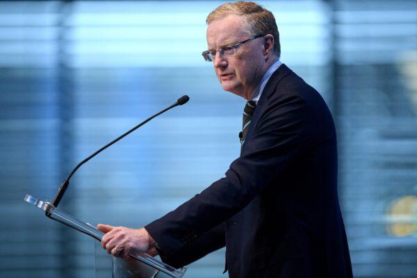 RBA Governor Philip Lowe delivers the keynote address during the Australian Banking Association Banking 2022 banking conference in Sydney, Australia, on March 11, 2022. (AAP Image/Dan Himbrechts)