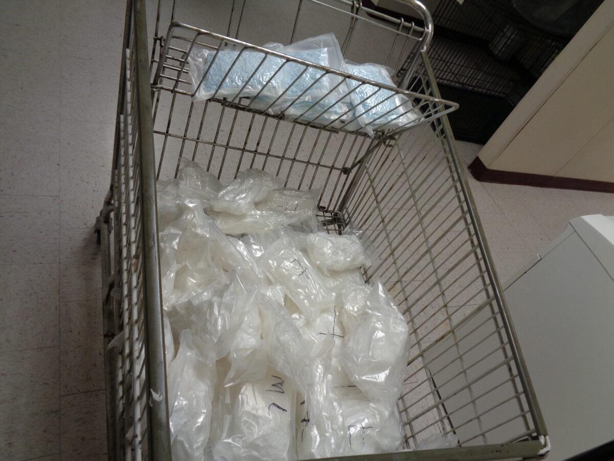 U.S. Border Patrol agents confiscated methamphetamine and fentanyl pills near Salton City, Calif., on March 11, 2022. (Courtesy of U.S. Customs and Border Protection)
