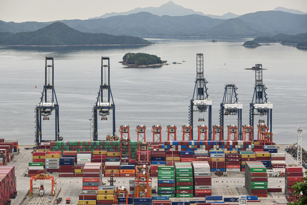 Cargo containers are stacked at Yantian port in Shenzhen in China's Guangdong Province, on June 22, 2021. (STR/AFP via Getty Images)