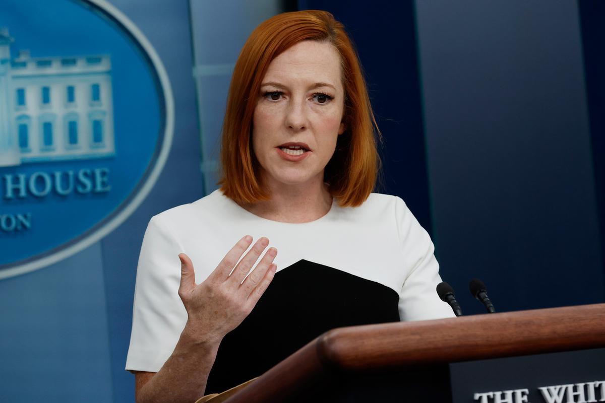 White House press secretary Jen Psaki talks to reporters during the daily news conference in the Brady Press Briefing Room at the White House on March 14, 2022. (Chip Somodevilla/Getty Images)