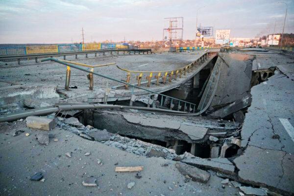 A destroyed bridge at Bucha on the outskirts of Kyiv, Ukraine, on March 12, 2022. (Courtesy of Igor Korsun)
