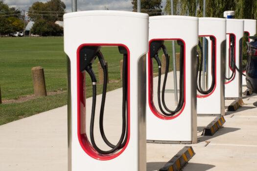 Tesla electric vehicle charging stations in Bathurst, Australia on Apr. 7, 2021. (Daria Nipot/Adobe Stock)