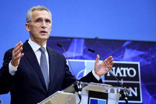 NATO Secretary-General Jens Stoltenberg speaks during a press conference ahead of the alliance's Defence Ministers' meeting at the NATO headquarters in Brussels, on March 15, 2022. (Kenzo Tribouillard/AFP via Getty Images)