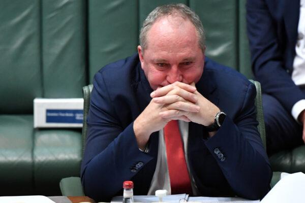 Deputy Prime Minister Barnaby Joyce reacts during question time in the House of Representatives at Parliament House in Canberra, Australia, on June 22, 2021. (Sam Mooy/Getty Images)