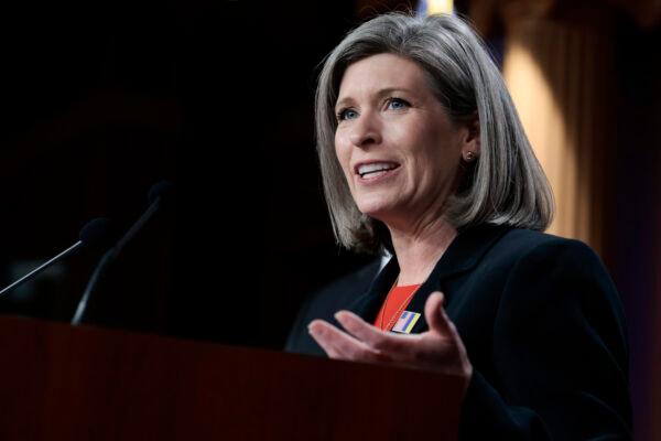 Sen. Joni Ernst (R-IA) speaks at a Senate Republican news conference in the U.S. Capitol Building on March 9, 2022. (Anna Moneymaker/Getty Images)