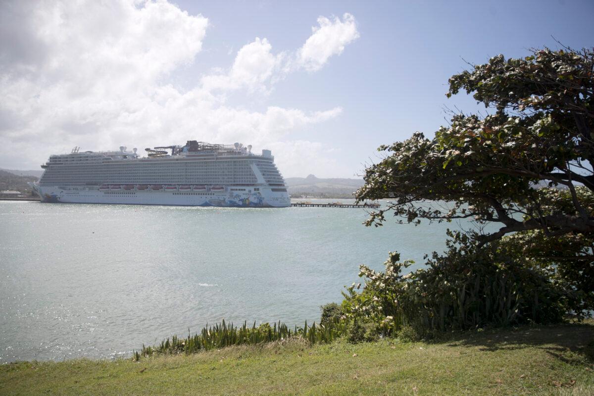 View of Norwegian Escape cruise ship at the Taino Bay Port, in Puerto Plata, Dominican Republic, on March 15, 2022. (Erika Santelices/AFP via Getty Images)