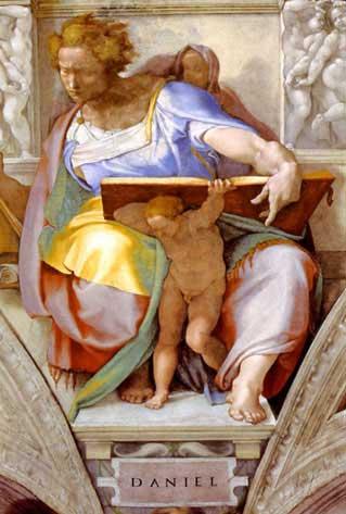 Daniel, 1508–1512, by Michelangelo Buonarroti. Fresco; 155 5/8 inches by 149 5/8 inches. Sistine Chapel, Rome. (Public Domain)