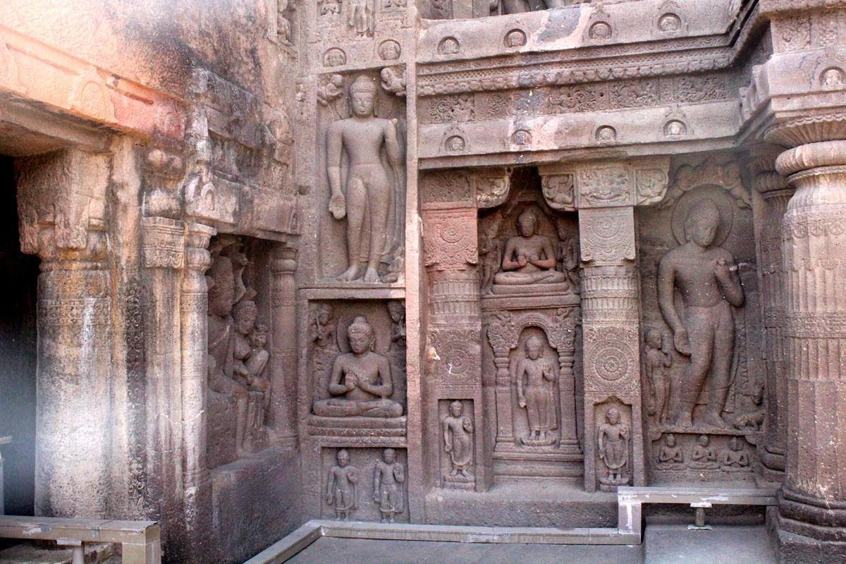A beautifully sculpted porch area of Ajanta Cave 15 served as a vihara, or Buddhist monastery, where monks would live and practice their faith in small cells. (Haneesh K.M./CC BY-SA 4.0)