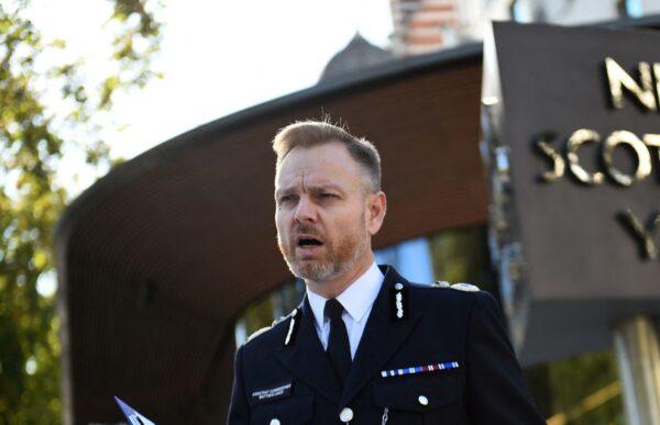 Assistant Commissioner for Specialist Operations Matt Jukes updates the media outside of New Scotland Yard in southwest London on Oct. 21, 2021. (Daniel Leal/AFP via Getty Images)