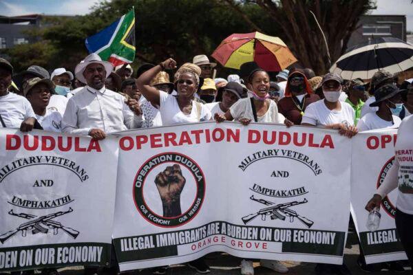 Members of Operation Dudula protest against "illegal migrants" in Johannesburg in February. (Courtesy of SA Police Service.)