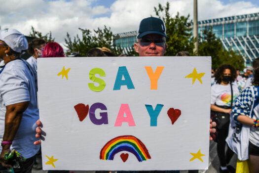 Members and supporters of the LGBTQ community attend the "Say Gay Anyway" rally in Miami Beach, Florida on March 13, 2022. (Photo by Chandan Khanna/AFP via GettyImages)
