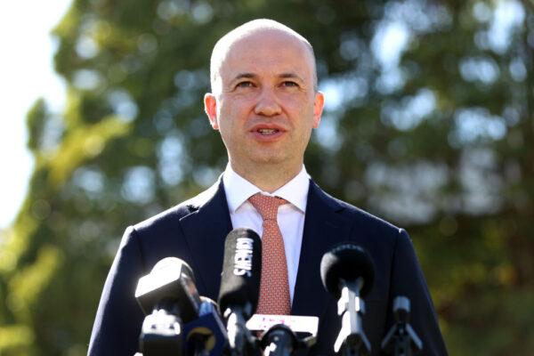 Shadow Minister for Health Matt Kean speaks during a press conference in Randwick in Sydney, Australia, on Oct. 18, 2021. (Brendon Thorne/Getty Images)