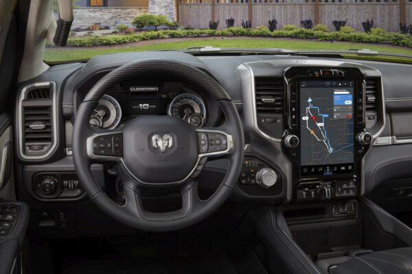 The interior is dominated by a large screen in the center. (Courtesy of Ram/Stellantis)