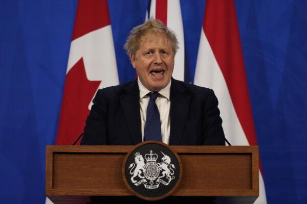 Prime Minister Boris Johnson during a press conference at Downing Street where he suggested the UK could use more domestically produced gas (Alberto Pezzali/PA)
