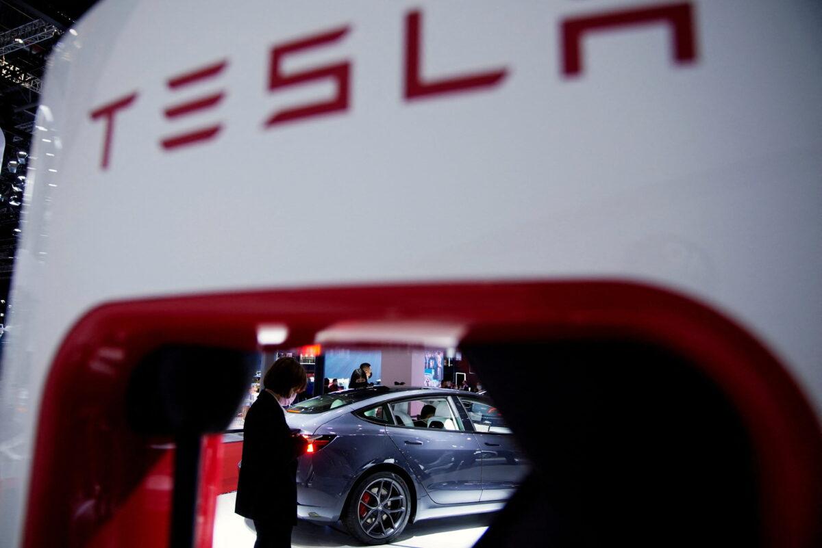 A Tesla electric vehicle in Shanghai, China April 20, 2021. (Reuters/Aly Song)