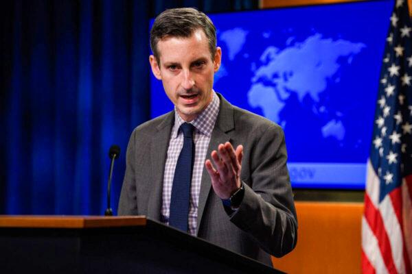 U.S. State Department spokesman Ned Price speaks during a daily press briefing in Washington, on Feb. 25, 2021. (Nicholas Kamm/AFP via Getty Images)