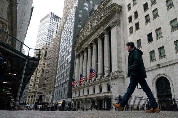 The New York Stock Exchange is seen in New York on Feb. 24, 2022. Stocks have been shaky this year, with the S&P 500 at one point dropping more than 10 percent from its record high, mostly because of inflation worries. (AP Photo/Seth Wenig)