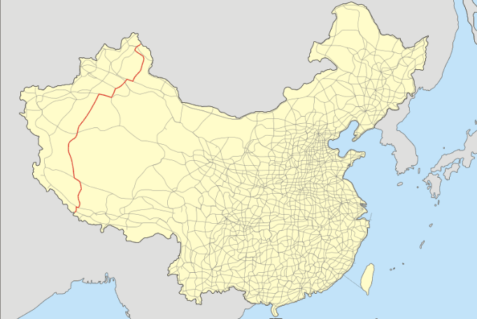 The Chinese highway G216 in Aksai Chin in the Xinjiang region (Wikimedia Commons)