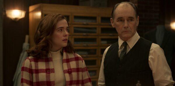 Zoey Deutch and Mark Rylance in "The Outfit." (Focus Features)