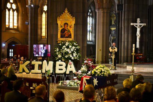 The casket is seen during the funeral service for Senator Kimberley Kitching at St Patrick's Cathedral in Melbourne, Australia, on March 21, 2022. (AAP Image/Joel Carrett)