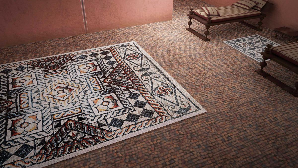 A 3D reconstruction of the room with the discovered mosaic. (Courtesy of <a href="https://www.mola.org.uk/">MOLA</a>)
