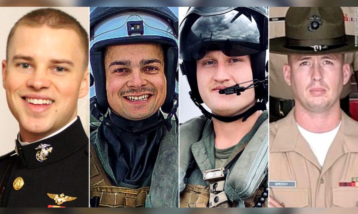(L-R) Capt. Matthew J. Tomkiewicz, Capt. Ross A. Reynolds, Cpl. Jacob M. Moore, and Gunnery Sgt. James W. Speedy. (Courtesy of II Marine Expeditionary Force)