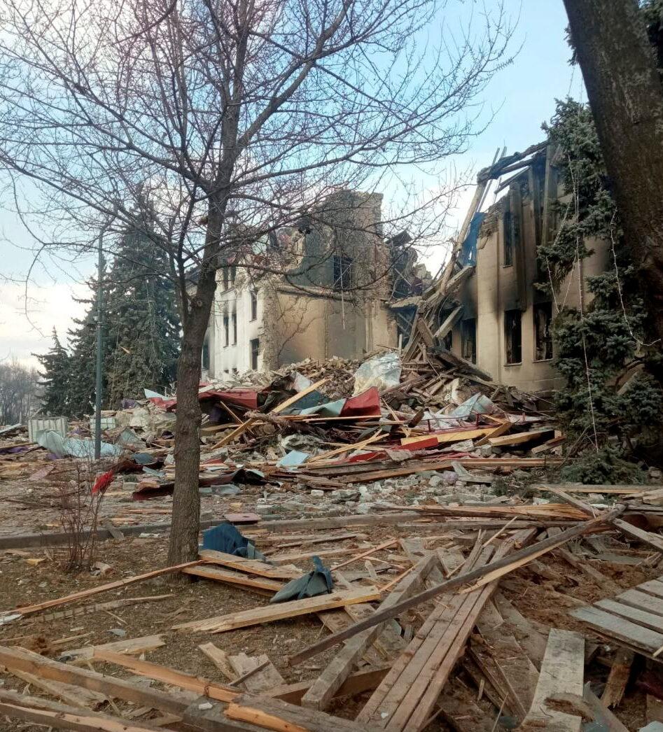 General view of the remains of the drama theatre which was hit by a bomb when hundreds of people were sheltering inside, amid ongoing Russia's invasion, in Mariupol, Ukraine, on March 18, 2022. (Azov/Handout via Reuters)