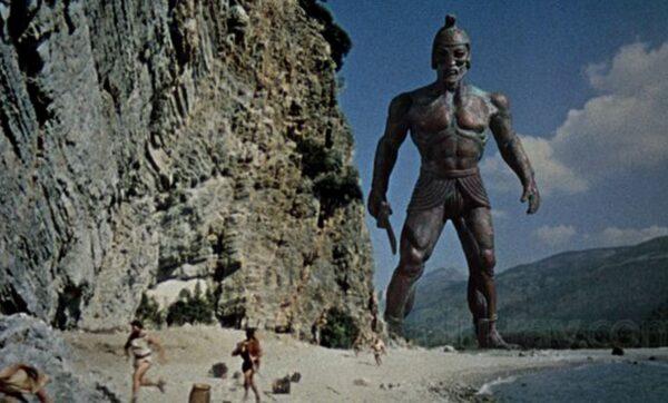 Can the Argonauts survive when Talos, the walking bronze statue, shows up? A scene from “Jason and the Argonauts.” (Columbia Pictures)