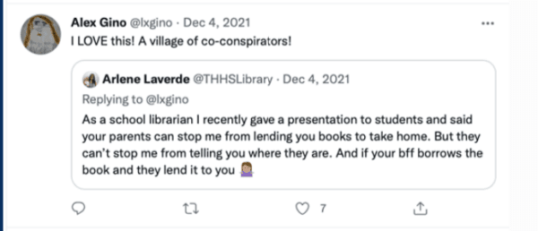 Alex Gino, author of the controversial banned children's book "George," shared a tweet from librarian Arlene Laverde about telling children she has the ability to get the books their parents don't want them to read into their hands. (Twitter/Alex Gino)