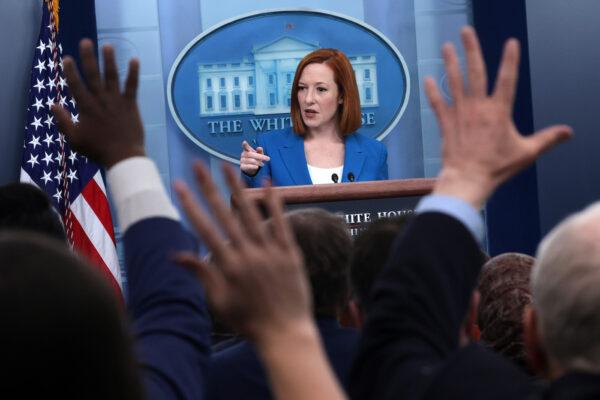 White House press secretary Jen Psaki takes questions during a White House press briefing at the White House in Washington on March 21, 2022. (Alex Wong/Getty Images)