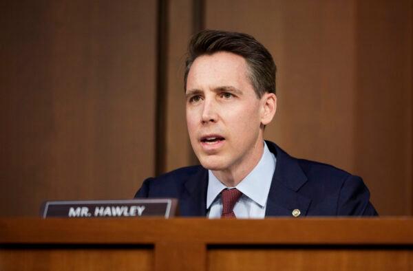Sen. Josh Hawley (R-Mo.) delivers remarks during the Senate Judiciary Committee confirmation hearing for Supreme Court nominee Judge Ketanji Brown Jackson in the Hart Senate Office Building on Capitol Hill in Washington on March 21, 2022. (Drew Angerer/Getty Images)