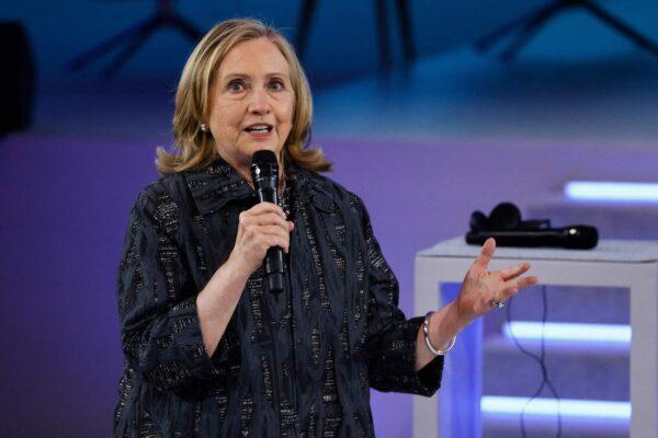  Former Secretary of State Hillary Clinton delivers a speech during the opening session of the Generation Equality Forum, in Paris on June 30, 2021. (Ludovic Marin/AFP via Getty Images)