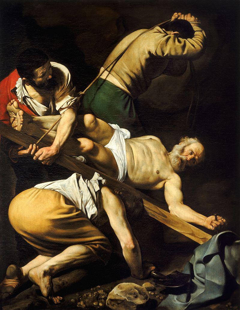 "Crucifixion of Saint Peter" (circa 1600) by Caravaggio. (<a href="https://commons.wikimedia.org/wiki/File:Crucifixion_of_Saint_Peter-Caravaggio_(c.1600).jpg">Public Domain</a>)