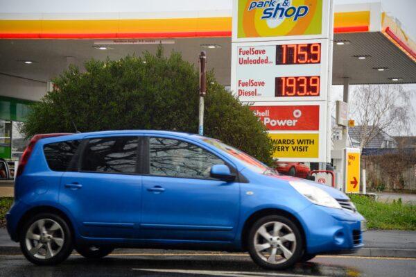 Fuel prices are seen at a petrol station in Wimborne, England, on March 11, 2022. (Finnbarr Webster/Getty Images)