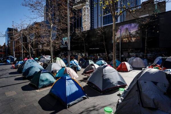 Tents erected by the homeless in Martin Place in Sydney, Australia, on Aug. 6, 2017. (Brook Mitchell/Getty Images)