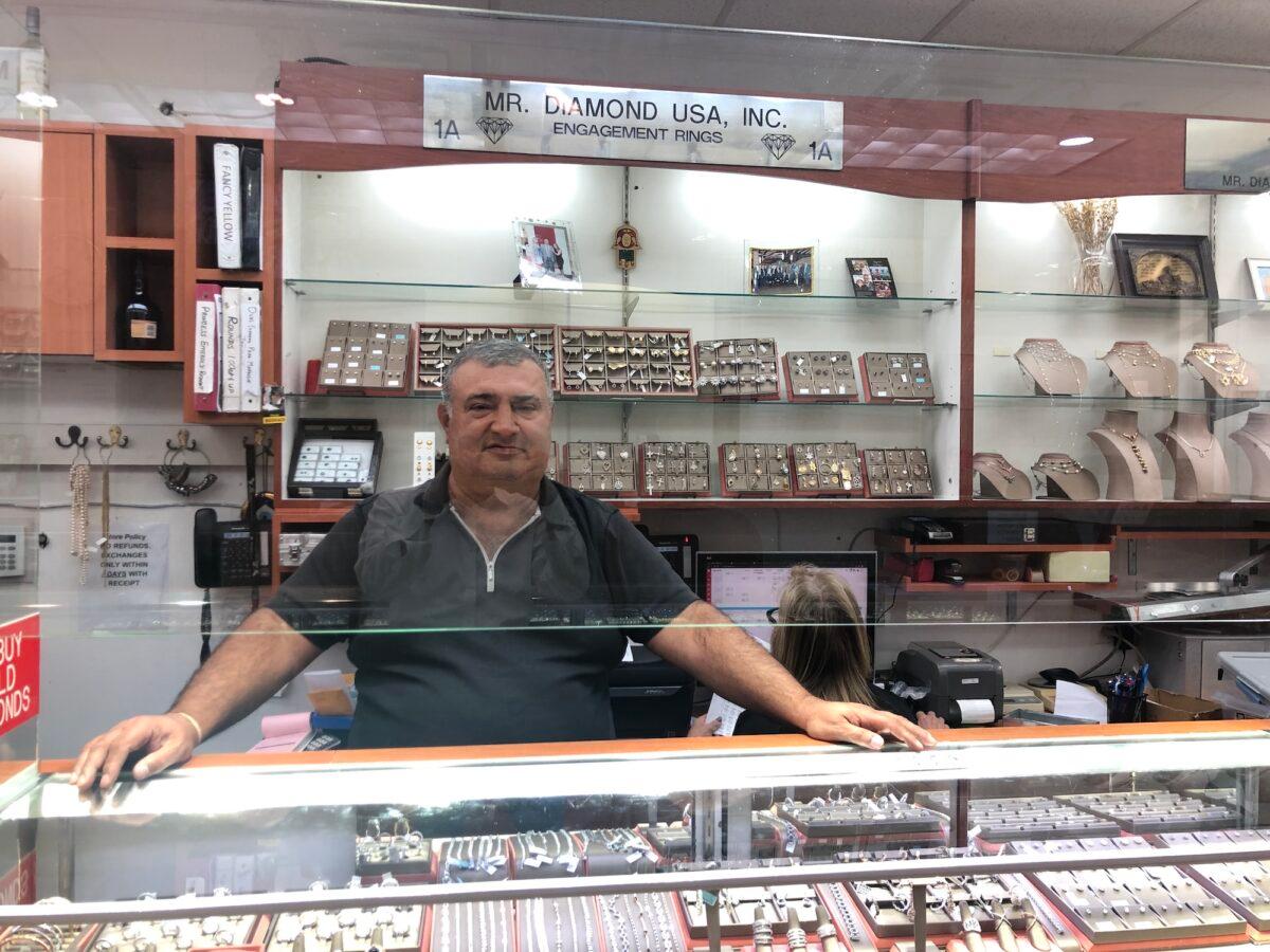 Roman Mashav, at his shop in New York on March 5, 2022. (Enrico Trigoso/The Epoch Times)