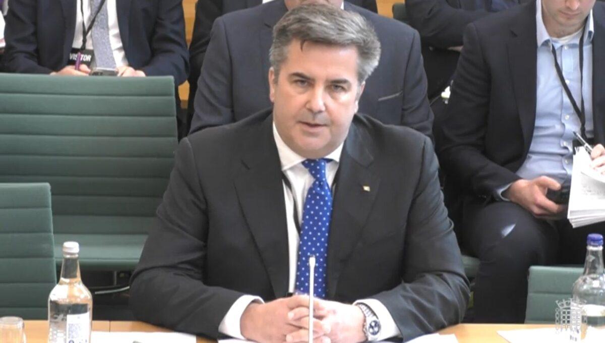 Peter Hebblethwaite, chief executive of P&O Ferries, answers questions in front of the Transport Committee and Business, Energy, and Industrial Strategy Select Committee in the House of Commons, on March 24, 2022. (PA Media)