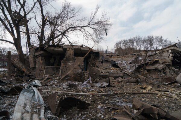 A destroyed shoe factory following an airstrike in Dnipro, Ukraine, on March 11, 2022. (Emre Caylak/AFP via Getty Images)