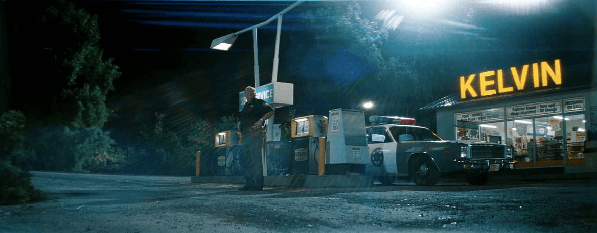 Sheriff Pruitt (Brett Rice) inspects a gas station where strange phenomena are occurring, in "Super 8." (Francois Duhamel/Paramount Pictures)