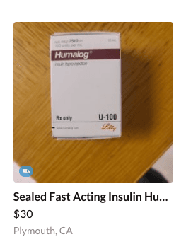 Screenshot of a post selling insulin on an app. (John Fredricks/The Epoch Times)