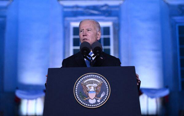 President Joe Biden delivers a speech at the Royal Castle in Warsaw, Poland, on March 26, 2022. (Brendan Smialowski/AFP via Getty Images)