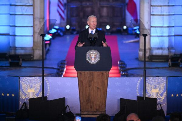 U.S. President Joe Biden delivers a speech at the Royal Castle in Warsaw, Poland, on March 26, 2022. (Omar Marques /Getty Images)